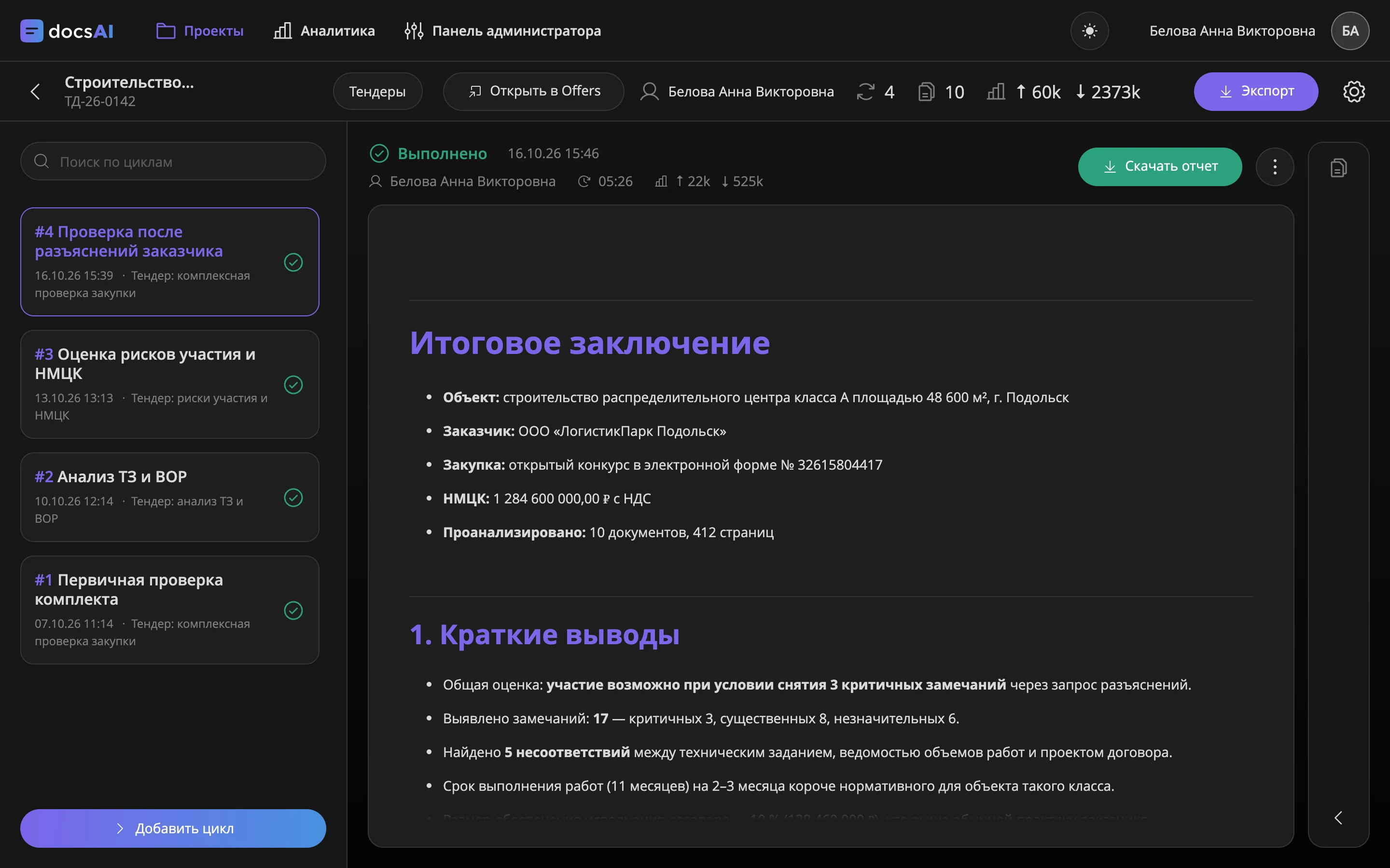 DocsAI: Проект и результаты циклов анализа