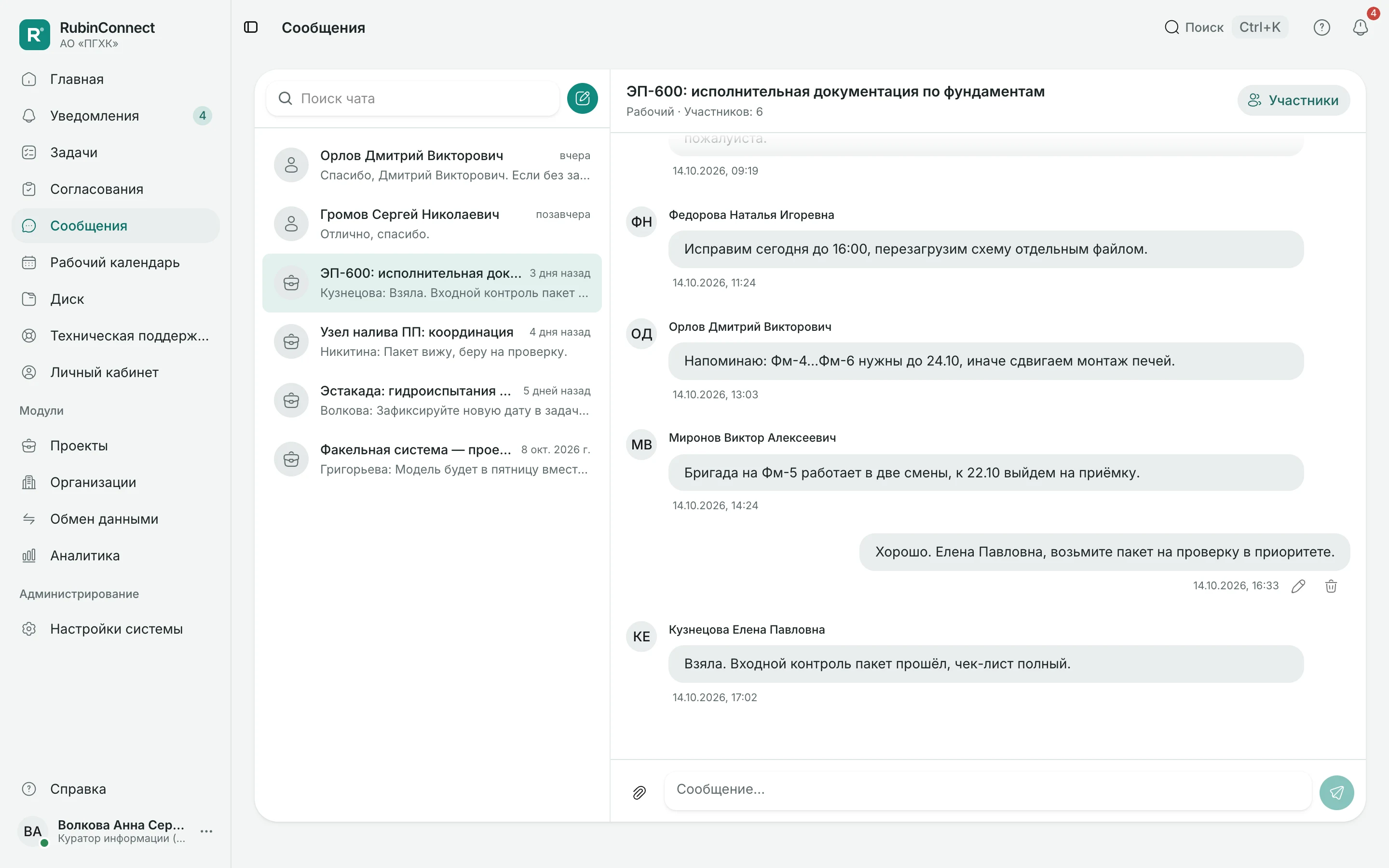 Рабочие чаты по проекту