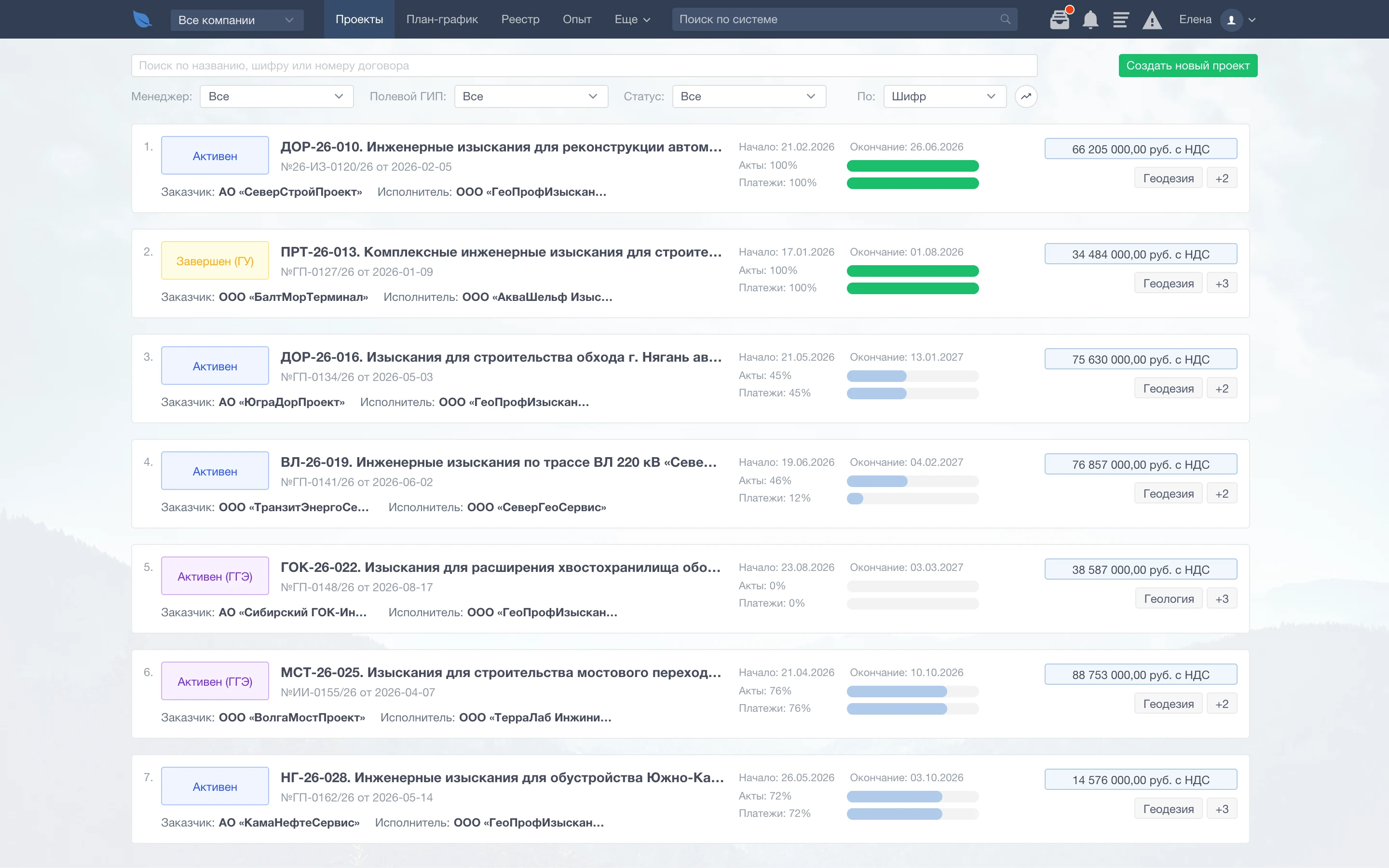 Offers: Проекты: статусы, акты и платежи